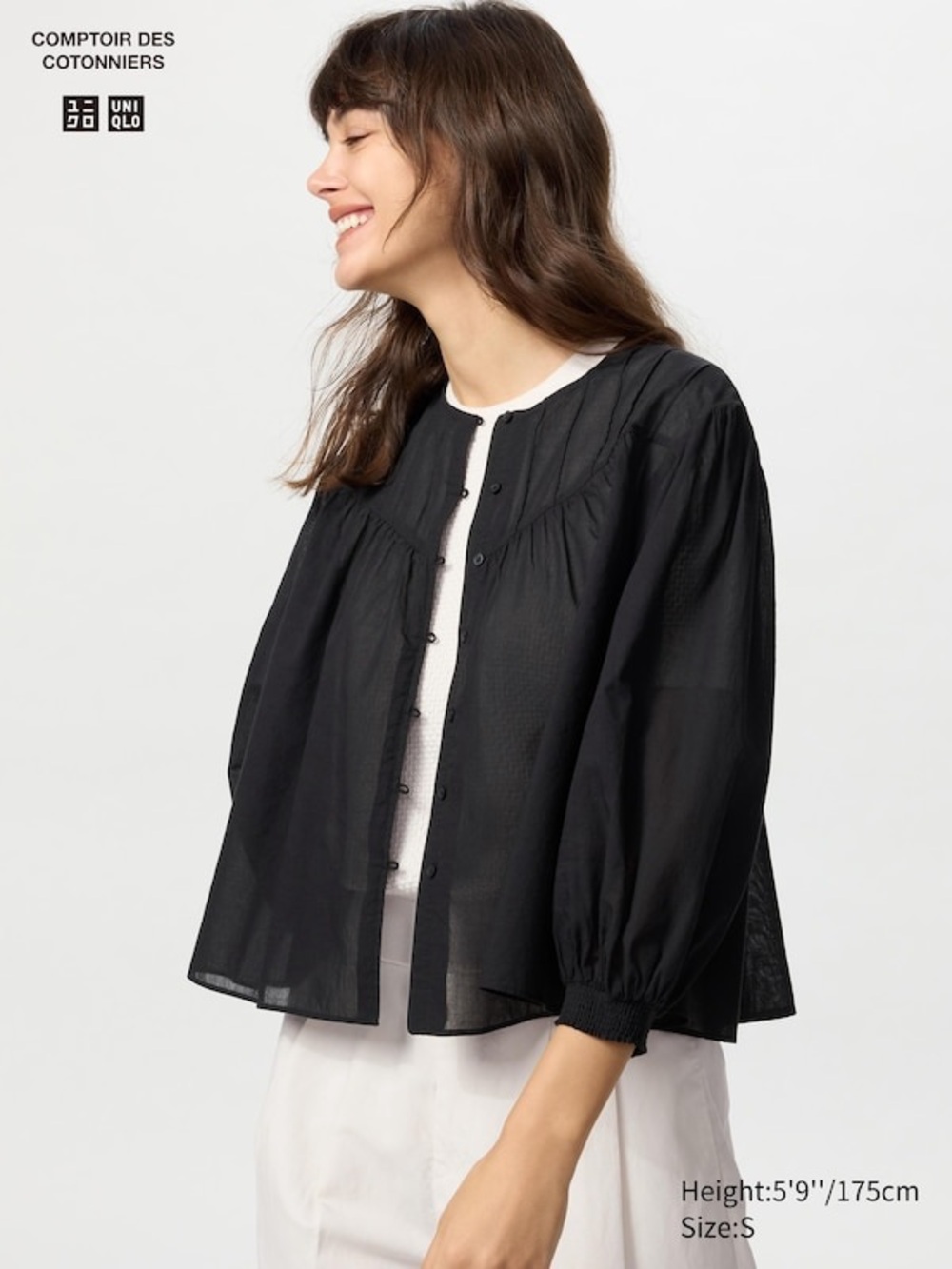 Uniqlo COMPTOIR DES COTONNIERS Cotton Sheer 3/4 Sleeve Blouse